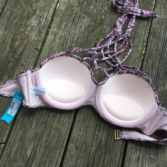 NWT Ambrielle Purple Pink Silver Bikini Top Sz L - Picture 5 of 8